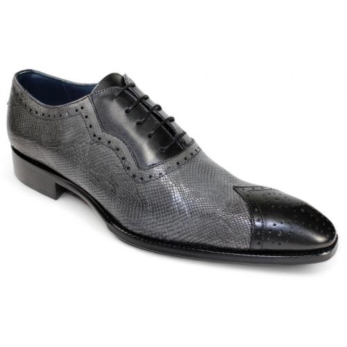 Duca Di Matiste "Marino" Black/Grey Genuine Italian Calf Leather Snake Print Dress Shoes.